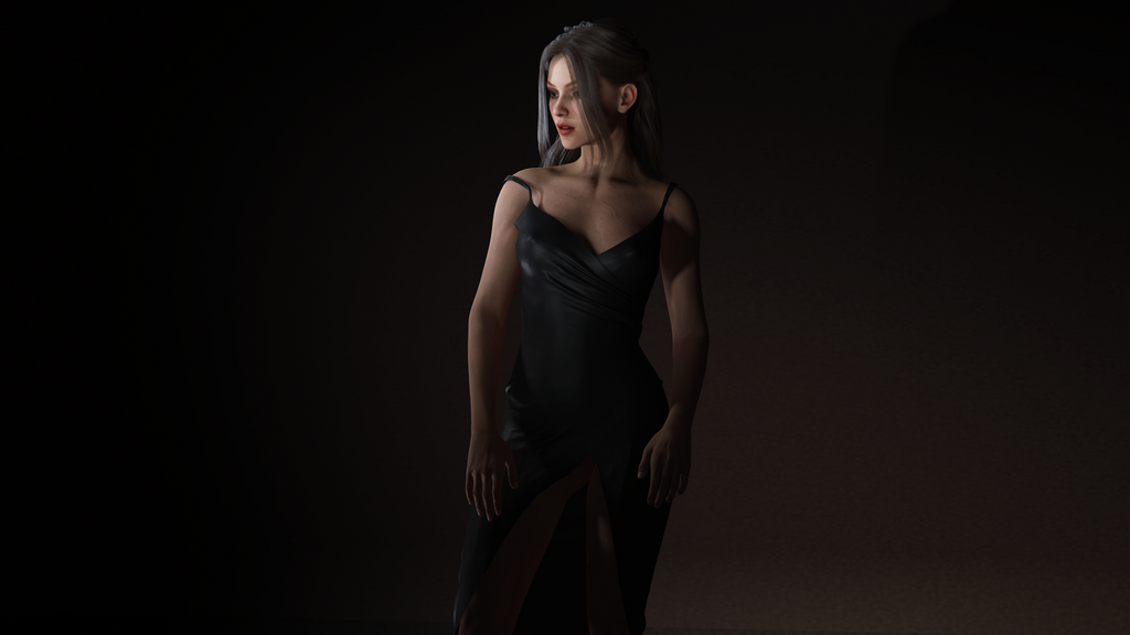 Realistic Female Character Evening Black Dress Fully Rigged Low-poly 3D model