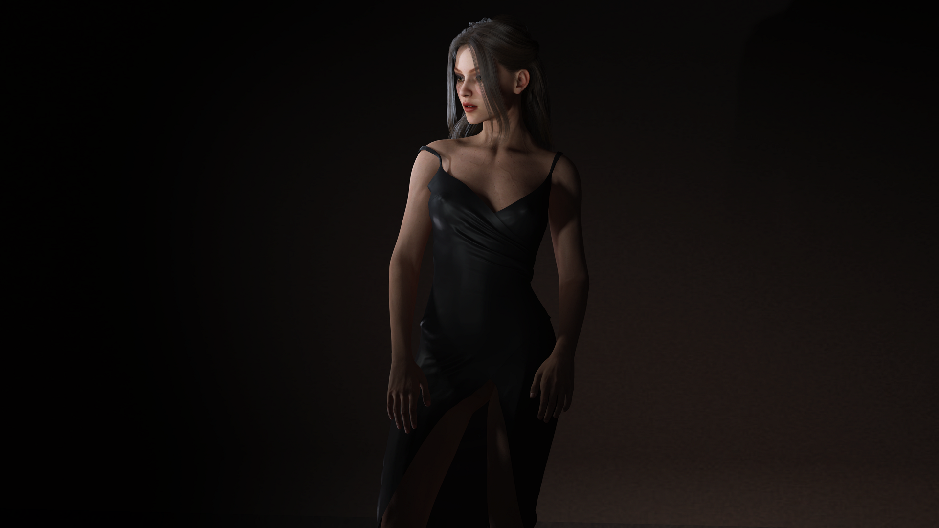 Realistic Female Character Evening Black Dress Fully Rigged Low-poly 3D model