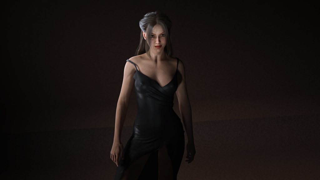 Realistic Female Character Evening Black Dress Fully Rigged Low-poly 3D model
