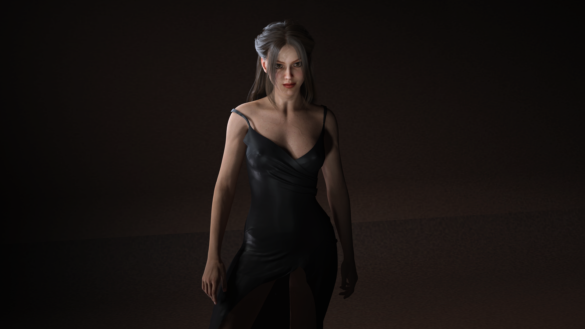 Realistic Female Character Evening Black Dress Fully Rigged Low-poly 3D model