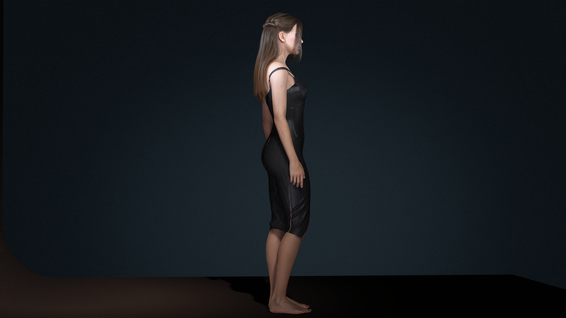 Realistic Female Character Evening Black Dress Fully Rigged Low-poly 3D model