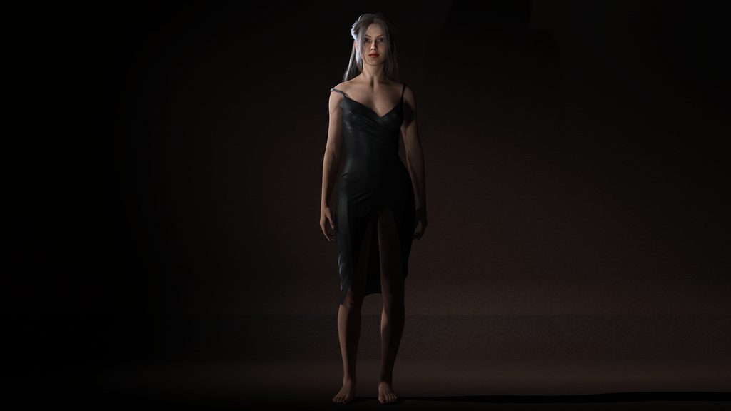 Realistic Female Character Evening Black Dress Fully Rigged Low-poly 3D model