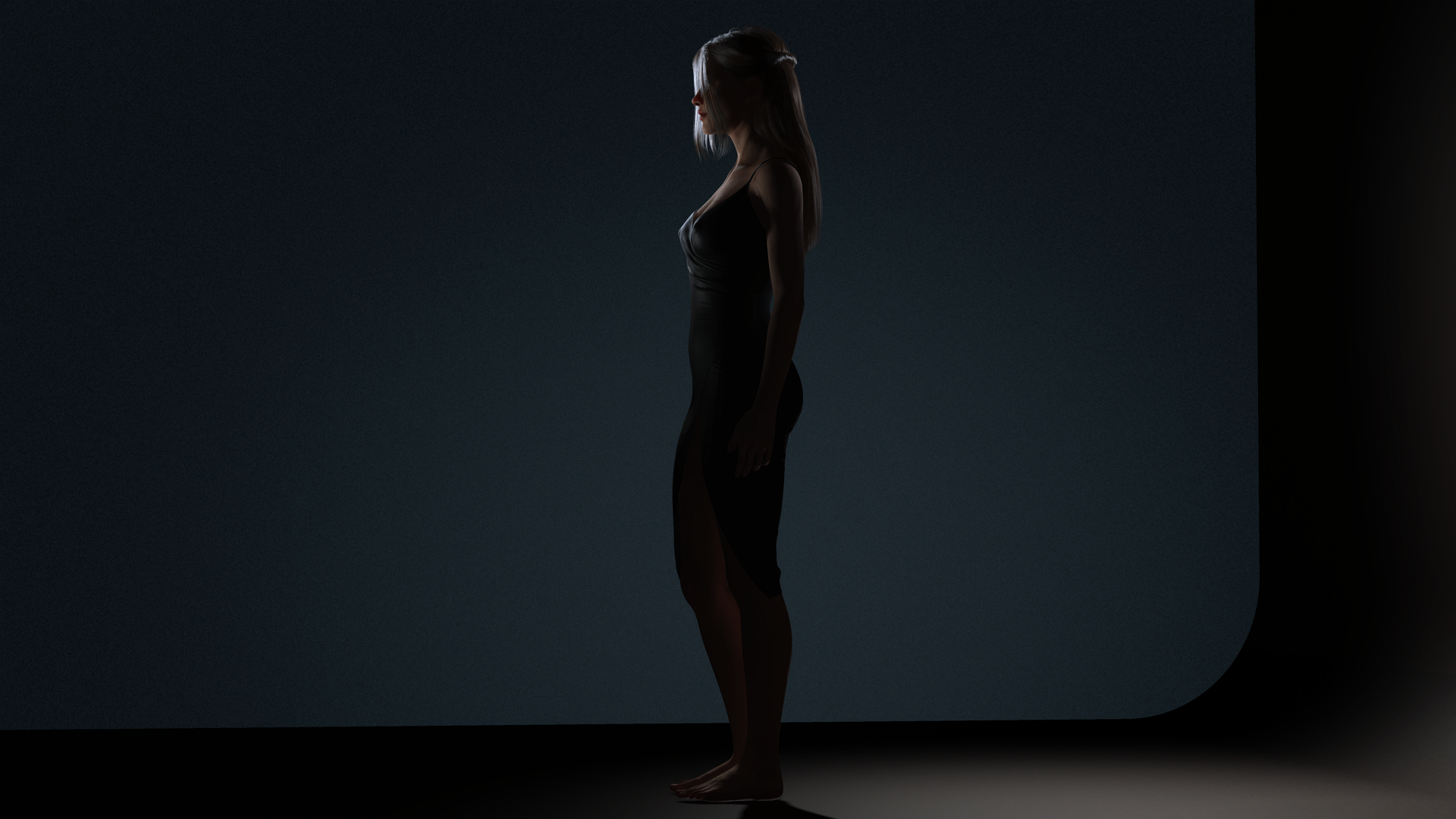 Realistic Female Character Evening Black Dress Fully Rigged Low-poly 3D model