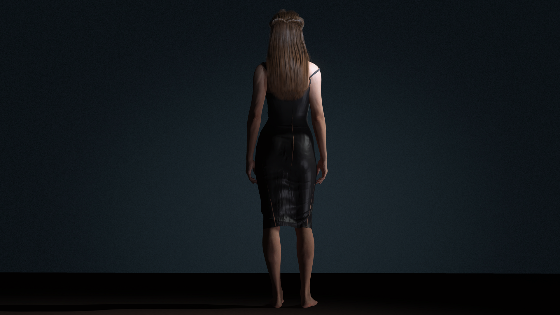 Realistic Female Character Evening Black Dress Fully Rigged Low-poly 3D model