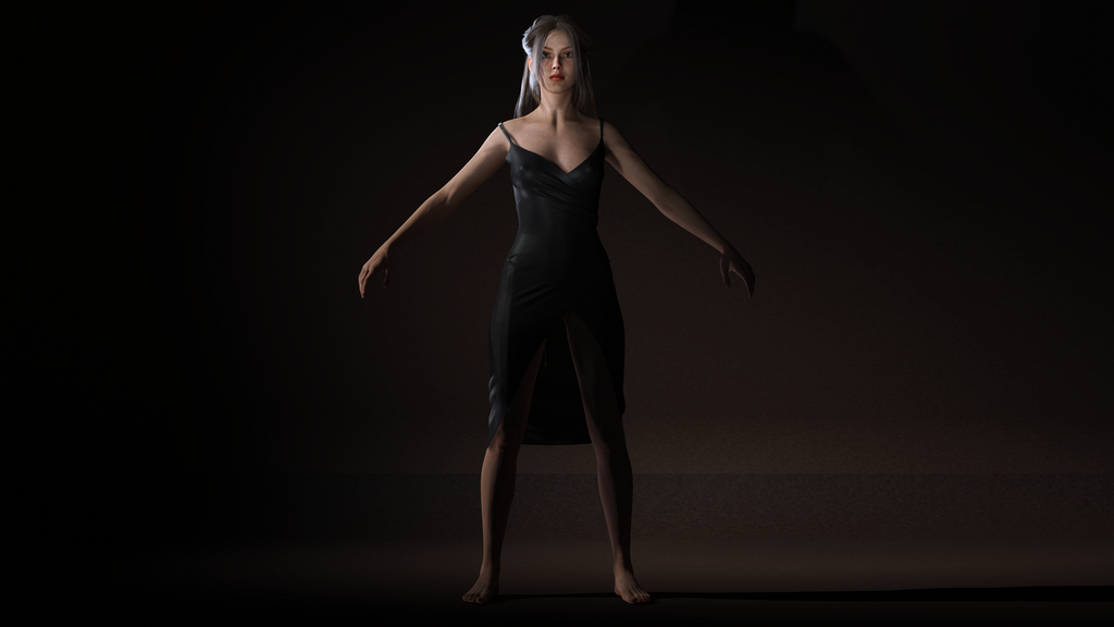 Realistic Female Character Evening Black Dress Fully Rigged Low-poly 3D model