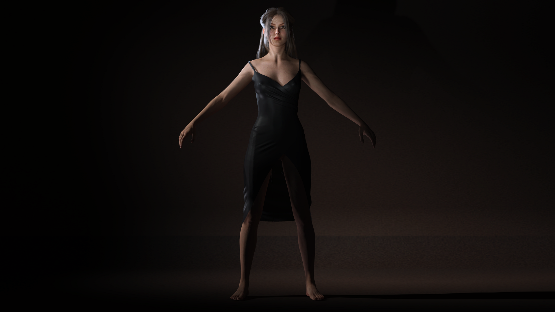 Realistic Female Character Evening Black Dress Fully Rigged Low-poly 3D model
