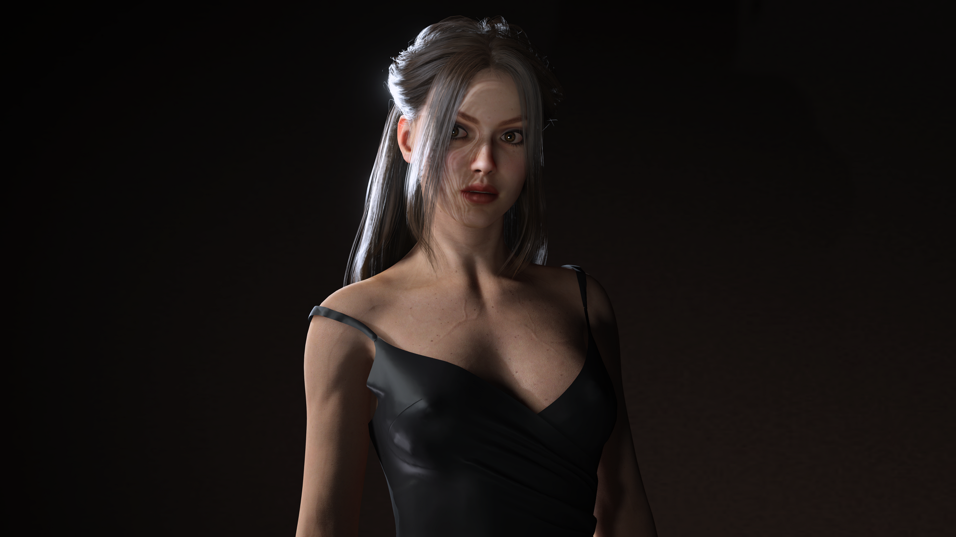 Realistic Female Character Evening Black Dress Fully Rigged Low-poly 3D model