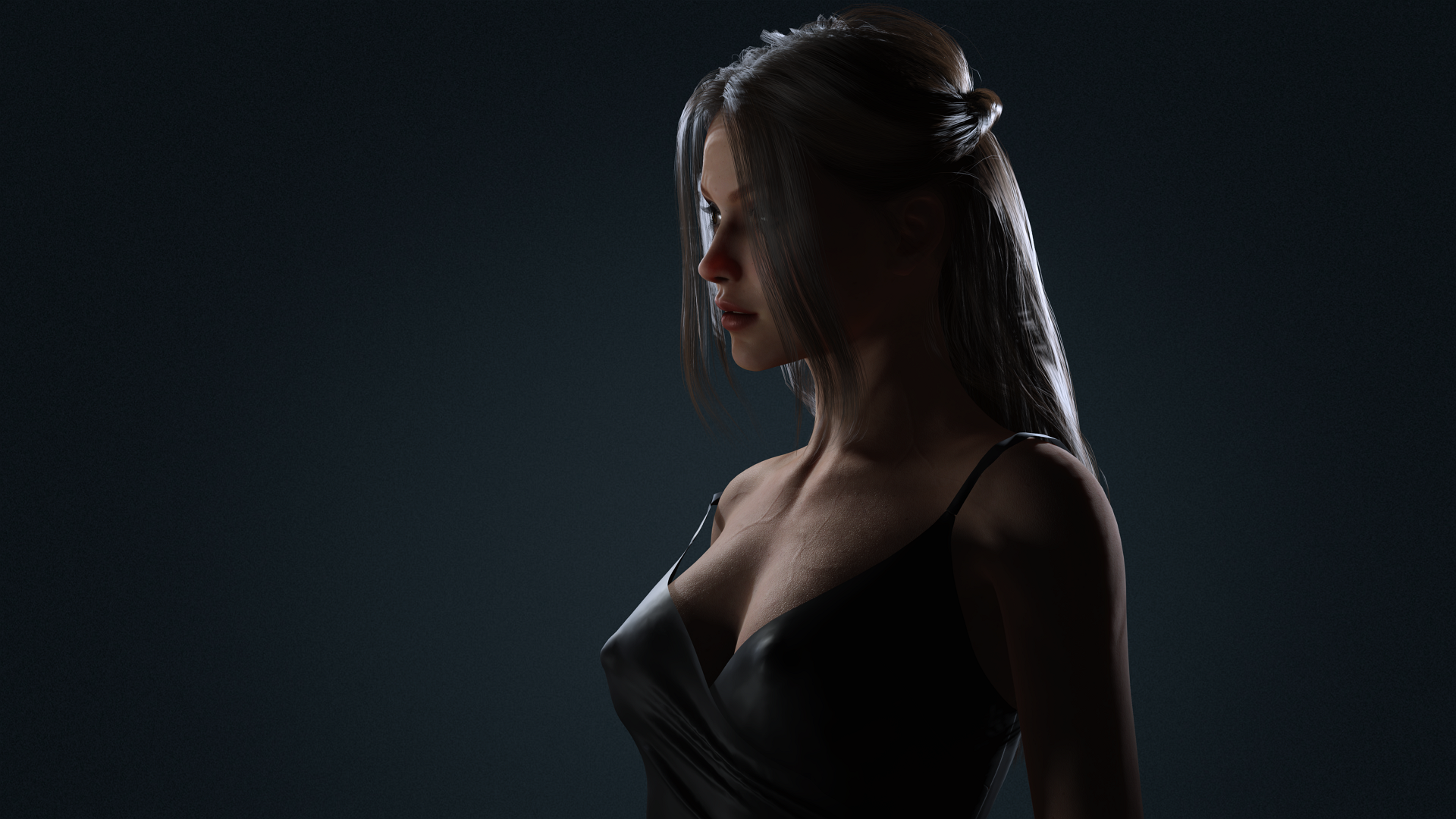 Realistic Female Character Evening Black Dress Fully Rigged Low-poly 3D model