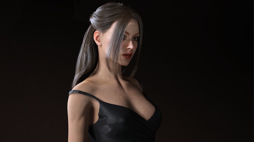 Realistic Female Character Evening Black Dress Fully Rigged Low-poly 3D model