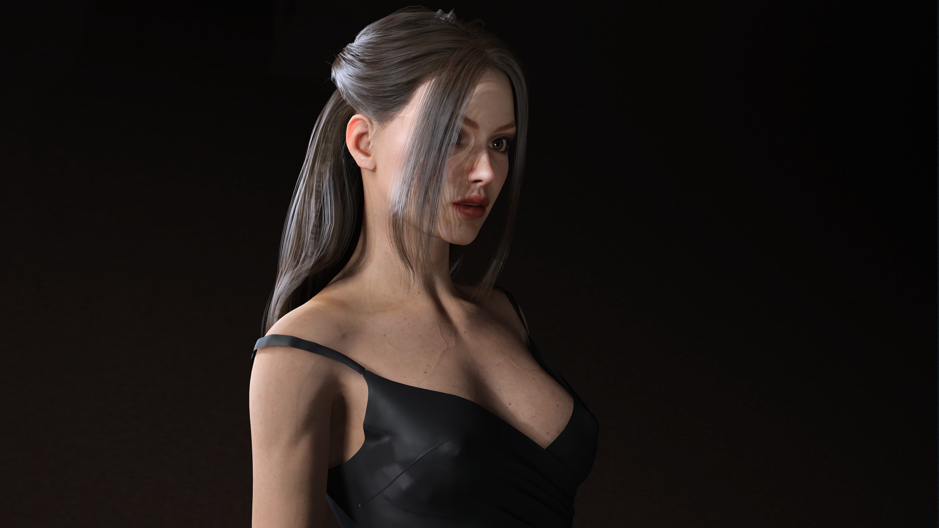 Realistic Female Character Evening Black Dress Fully Rigged Low-poly 3D model